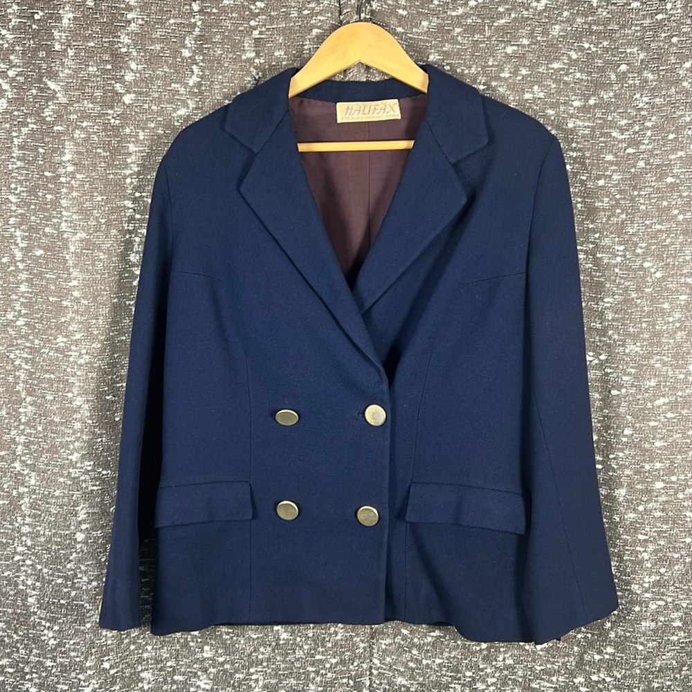 Vintage Halifax Blue Double Breasted Blazer Suit Jacket‎ W/ Solid Metal Buttons